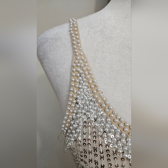 BELLA BARNETT Sequin/beaded Feather Fringe Mini Dress. Silver. Size XS NWT - Picture 15 of 16